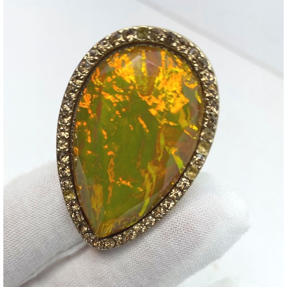 Vintage Design Ladies Ring, Big Amber, Stretchy Band - Picture 7 of 8